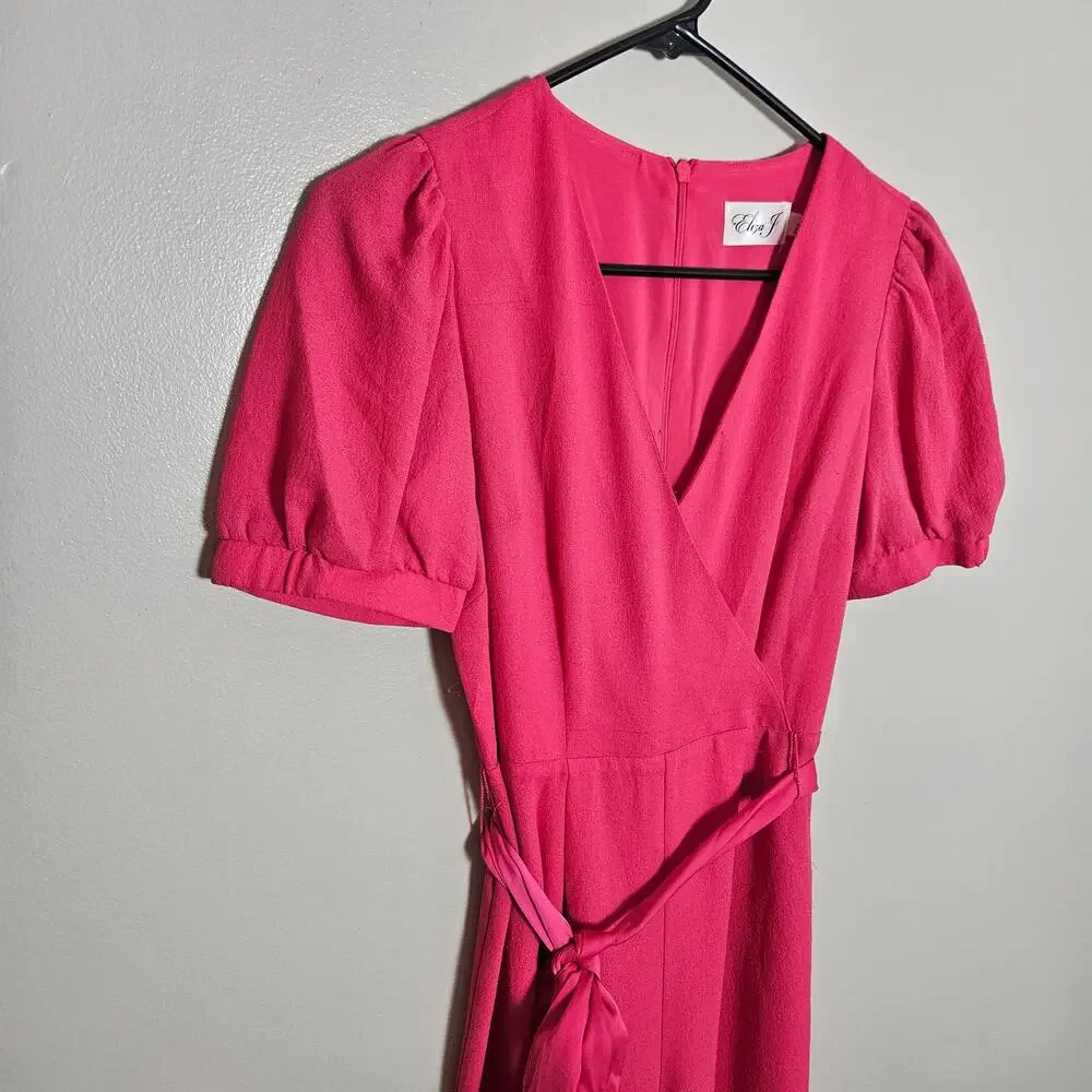 NWOT Eliza J Jumpsuit Hot Pink Faux Wrap Crop Wide Leg Sz 2 - Picture 3 of 16